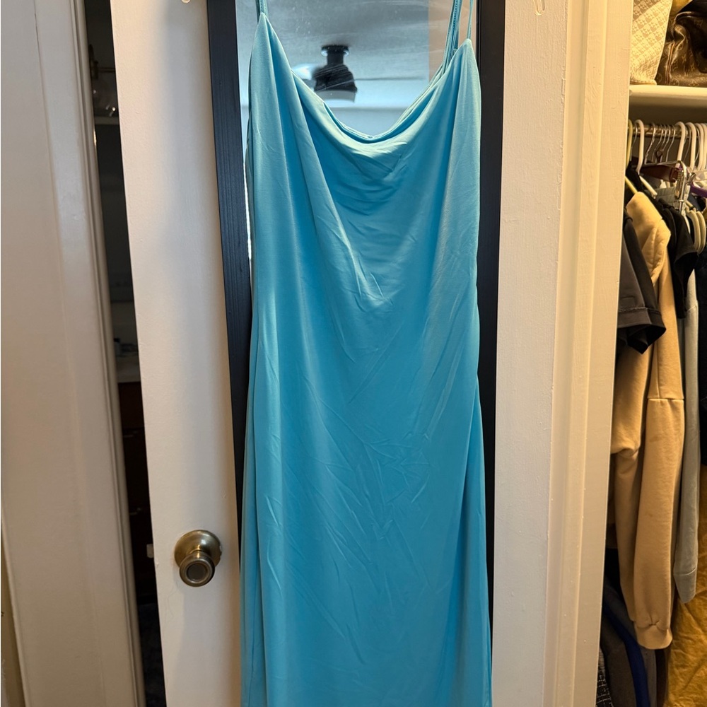 Blue Cowl Neck Slip Dress